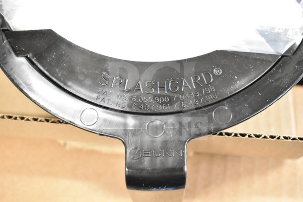 Bunn coffee machine brew basket with "SplashGard" marking and patent numbers. New with minor scratches.