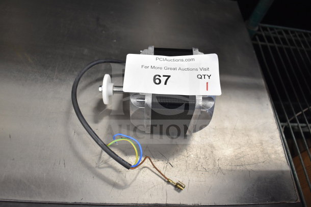 EBM Papst M4Q045-EF01-E5 Motor, 230V, shown with wiring and label. Industrial-grade, in unused condition.