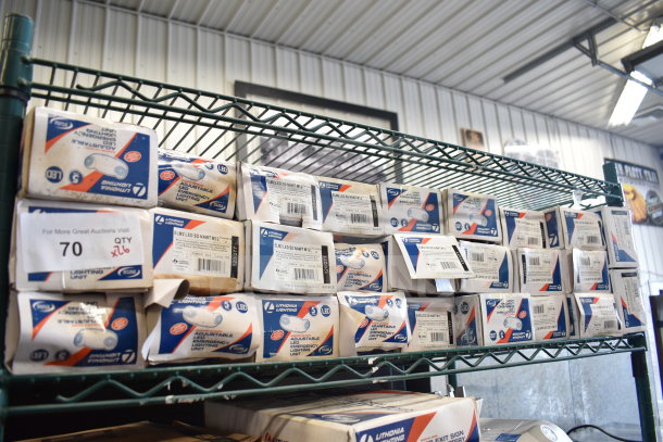 26 new Lithonia Lighting ELM2 LED SD NAWT M12 units in boxes, minor scratches and dents, white thermoplastic, auction lot.