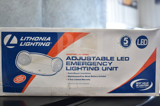 Lithonia Lighting ELM2 LED SD NAWT M12 Emergency Lighting Unit. New in box, white thermoplastic, adjustable LED, 5-year warranty.