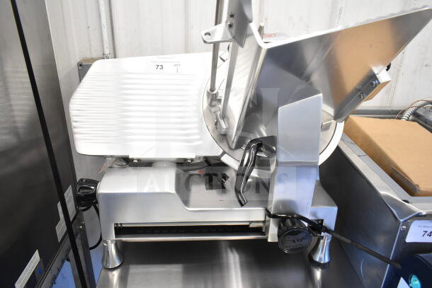 Brand new Avantco 177SL713MAN 13" medium-duty meat slicer. Manual gravity feed, 120V, 1-phase. Minor cosmetic dents.