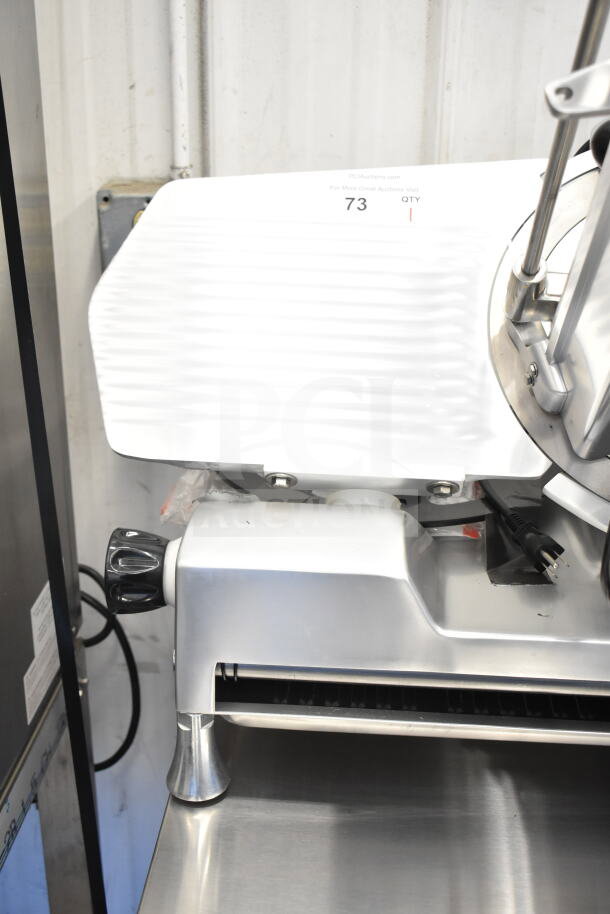 Brand new Avantco 177SL713MAN 13" meat slicer with scratch and dent. Medium-duty, gravity feed, 120V, 1 phase.
