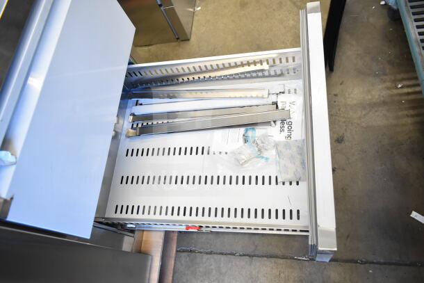 Brand new Avantco 178SSUD2R commercial undercounter refrigerator with 1 door, 2 drawers, and extra deep storage.