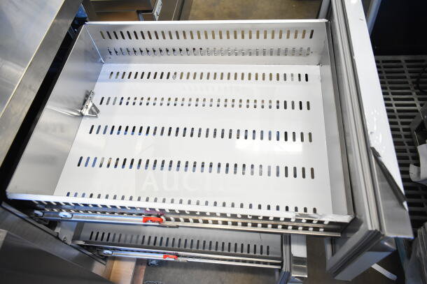 Brand new Avantco 178SSUD2R commercial undercounter refrigerator with extra deep two-drawer storage, stainless steel.