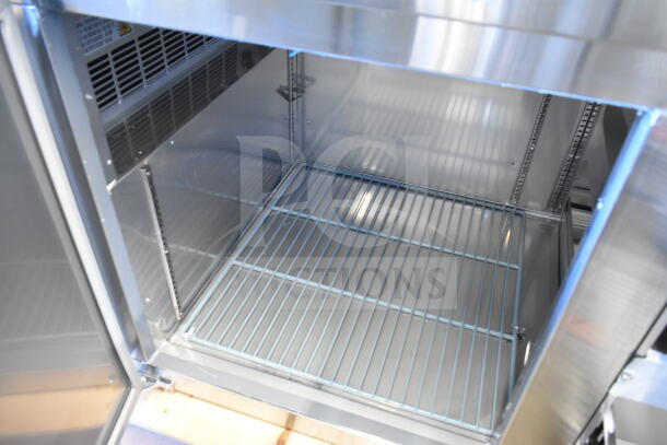 "Avantco 178SSUD2R commercial undercounter refrigerator, new scratch and dent condition, with 1 door, 2 drawers, metal shelving."