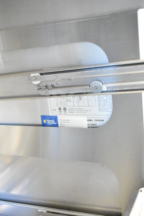 BRAND NEW Avantco 178SSUD2R Undercounter Refrigerator, 1 Door, 2 Drawers, 115V, scratch and dent, label visible.