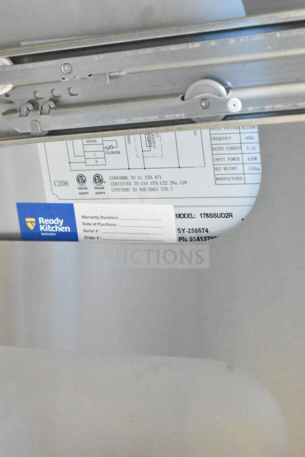 Brand new Avantco 178SSUD2R commercial undercounter refrigerator with 1 door, 2 drawers, visible tags, 115V, 1 phase.
