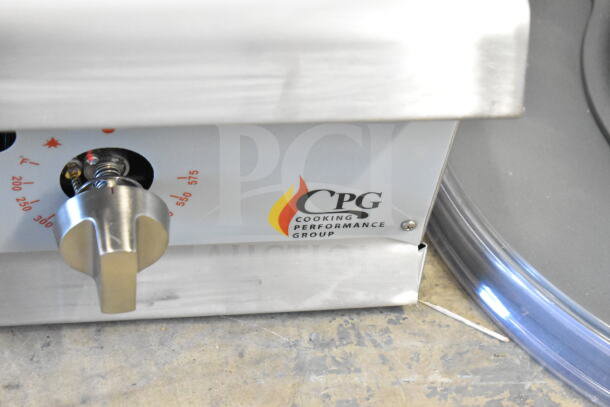 Brand new Cooking Performance Group GT-CPG-48-NL 48" natural gas griddle, 120,000 BTU, flame failure protection, thermostatic controls.