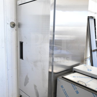 Brand new Avantco 178A23FHC commercial reach-in freezer, single door, stainless steel, 115V, scratch and dent condition.