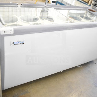 Brand new Avantco 360ADC12N ice cream dipping cabinet, 71", 115V, 1 phase, scratch and dent condition, visible brand label.
