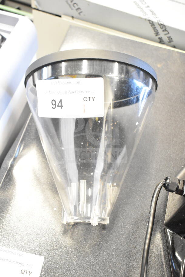 Brand new Estella 236ECEG26 espresso bean grinder with a broken hopper. Features 120 volts and 1 phase. Item label "94 QTY".