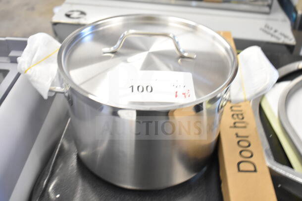 3 new items: Vigor 473SSPOT6 6.5 Qt. stock pot, door handle, Vollrath 40776 flat beater. Stainless steel, aluminum-clad bottom.