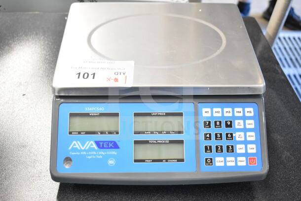 BRAND NEW AvaTek 334PCS40 40 lb. Digital Price Computing Scale, minor scratches, visible controls and display, auction tag 101.
