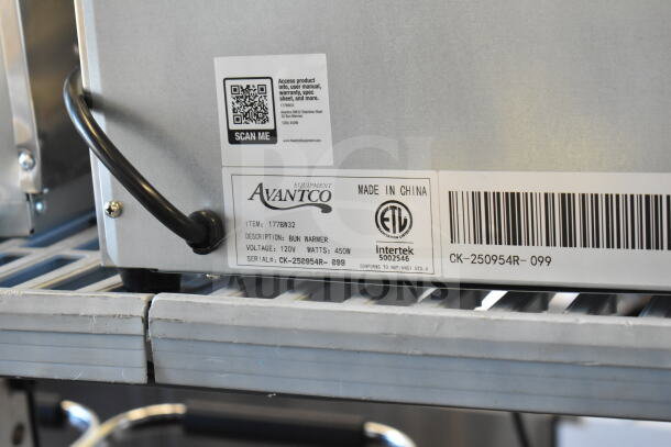 Avantco 177BW32 Bun Warmer, stainless steel, 32-bun capacity, 120V, 450W, new scratch and dent, ETL certified, made in China.