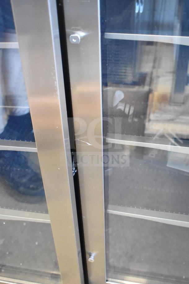 Danby DBC434A1BSSDD 4.3 Cu. Ft. beverage fridge, stainless steel, glass door, towel bar handle, scratch visible. Brand new.