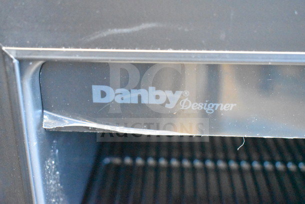 Danby DBC434A1BSSDD beverage refrigerator, 4.3 cu. ft., stainless steel with glass door, towel bar handle, visible logo.