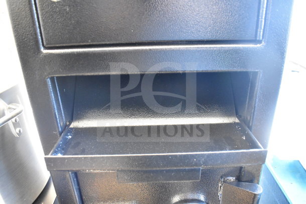 BRAND NEW, 360 Office Furniture Depository Safe, 14"x14"x27.25", Black Steel, Electronic Keypad Lock, Scratch and Dent.
