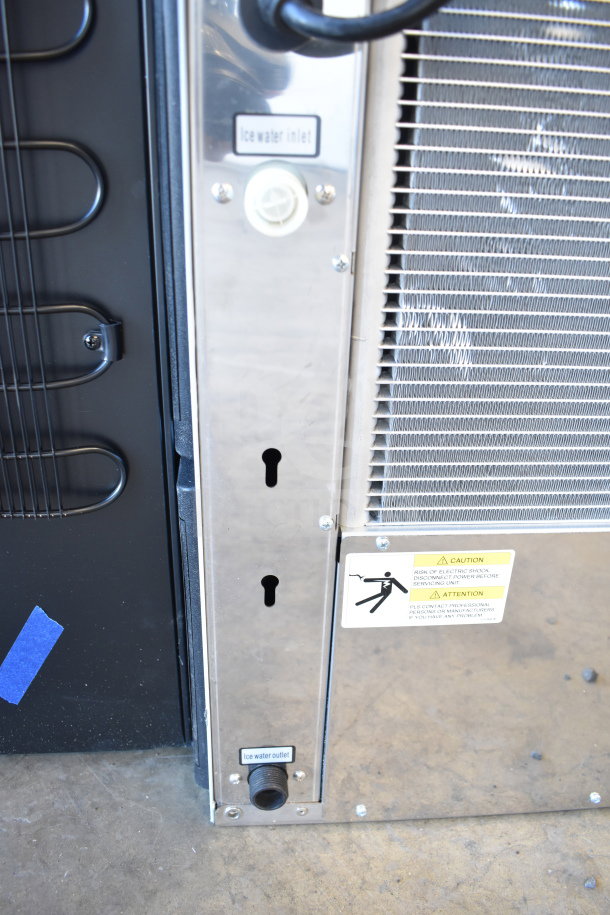 Brand new 2026 Avantco 194MCH430A ice machine, 400 lb capacity, 115V. Features ice water inlet/outlet and caution labels.