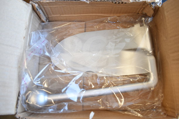 Boxed stainless steel item, likely restaurant equipment, intact in packaging. New condition, plastic wrap visible.