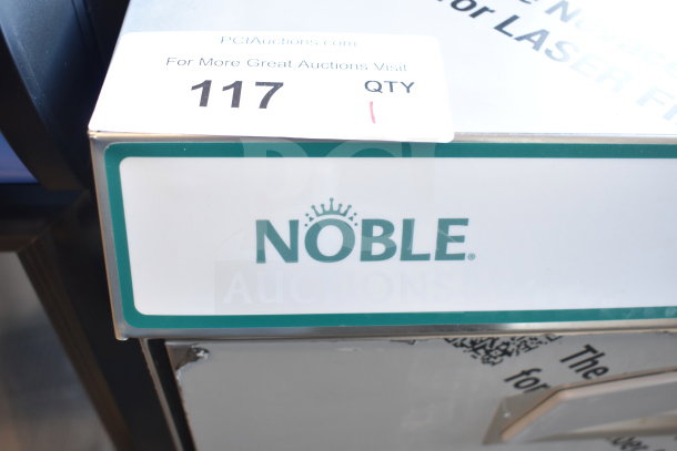 Brand new Noble 495LTUC24 low-temp undercounter dishwasher, scratch and dent, 120V, 1 phase, visible Noble logo.
