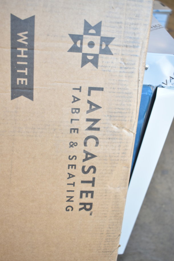 Brand new Lancaster Adirondack chair, model 427ADKWH, white, high-impact polystyrene, minor scratches, boxed.