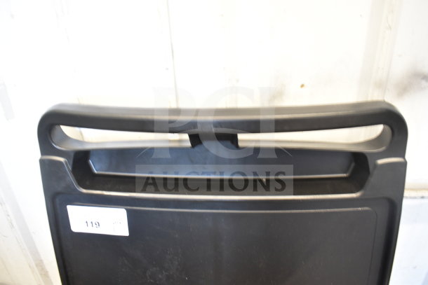 BRAND NEW Metro top shelf for cart, black, with minor scratches, shown with visible product tag labeled "119."