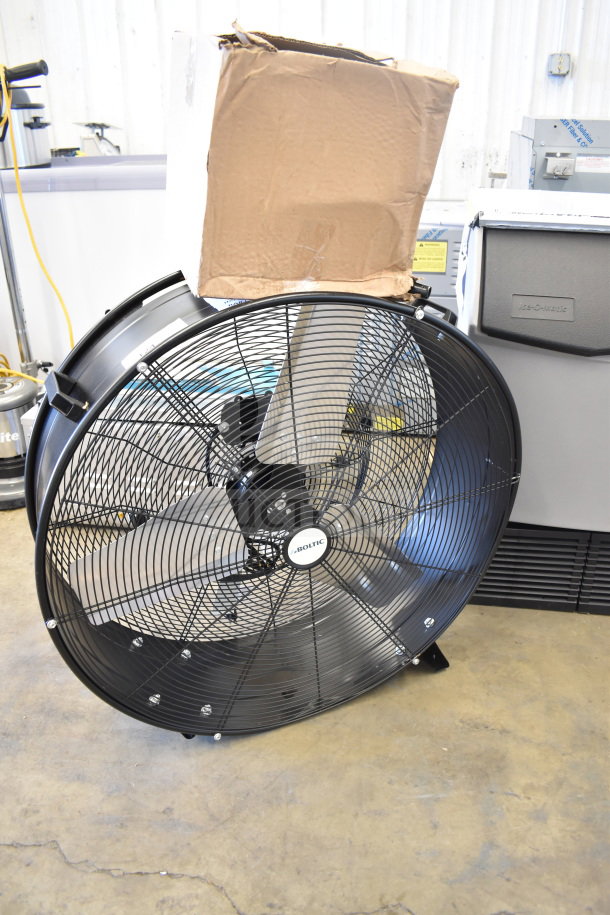 Brand new Boltic 73AVF30MC 30" black powder-coat drum fan, 3-speed, 9,250 CFM, 120V, 1 Phase, 2/5 hp, minor box damage.
