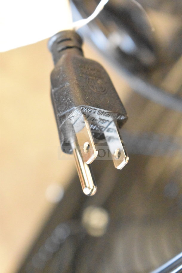 Close-up of power plug for Boltic 73AVF30MC drum fan, 120V, 3-speed, black powder-coat, direct-drive, 9,250 CFM.