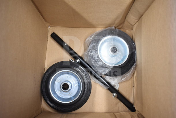Boltic 73AVF30MC 30" drum fan components, shown in packaging. Includes wheels and handle. New, scratch and dent condition.