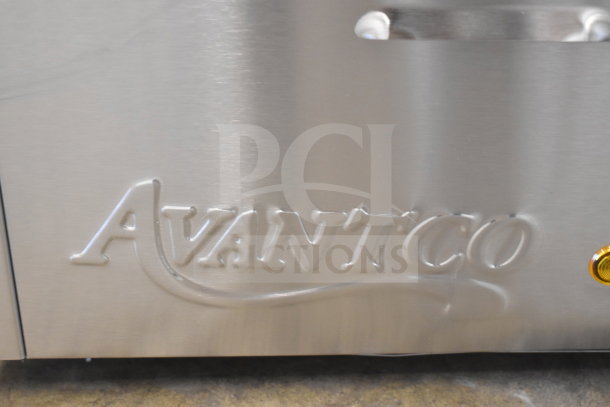 "Avantco 177STE2S steam table, stainless steel finish, brand marking visible, minor scratches, 120V, 1 phase."