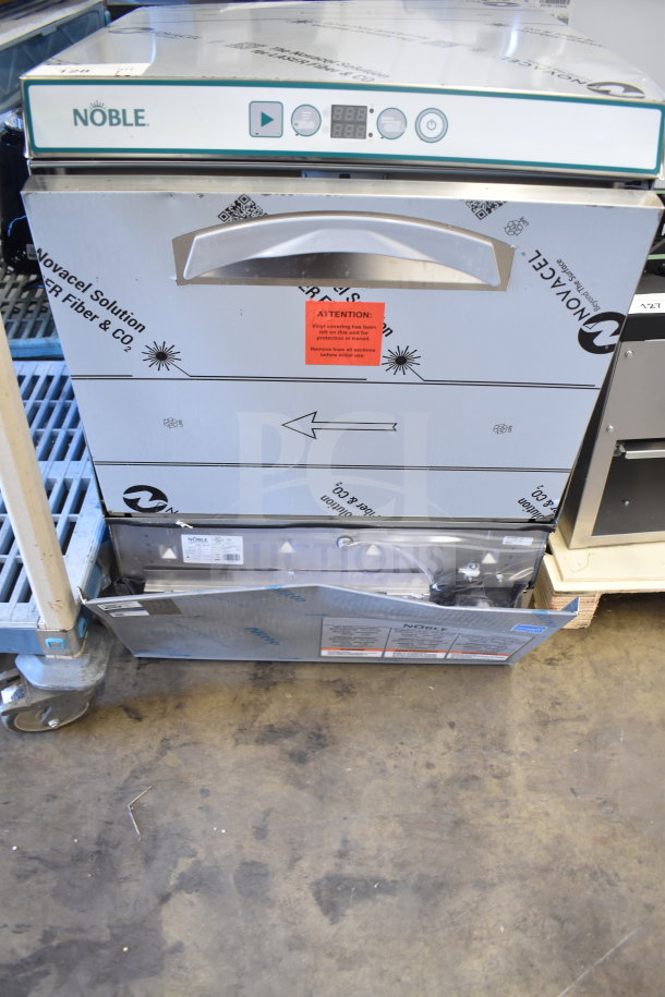 BRAND NEW Noble 495LTUC24 Select Low-Temp Undercounter Dishwasher. 120V, 1 Phase. Scratch and dent condition. Protective wrapping visible.