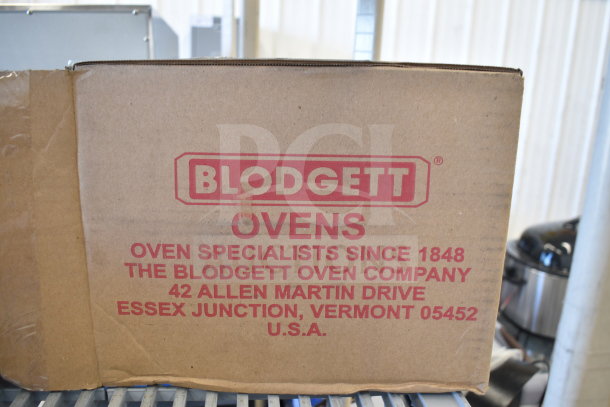 Cardboard box with Blodgett Ovens logo and address. Contains Perfect Fry air filter kit and Blodgett basket. New, scratch and dent.