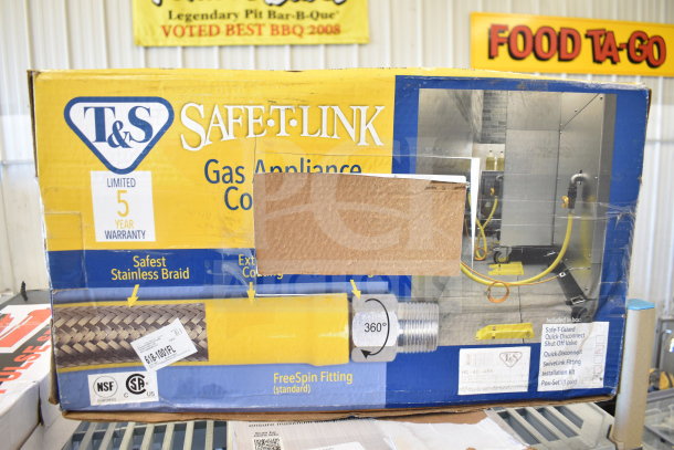 BRAND NEW T&S HG-4D-48K 48" Yellow Steel Gas Hose with FreeSpin Fitting, 3/4" NPT, 5-Year Warranty, Installation Kit Included.