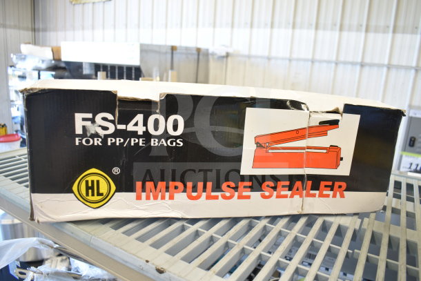 BRAND NEW FS-400 Impulse Sealer in damaged box, 110 Volts, 1 Phase, suitable for PP/PE bags.