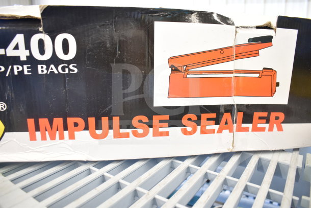 BRAND NEW FS-400 Impulse Sealer box, showing minor scratches, 110 Volts, 1 Phase, for PP/PE bags.