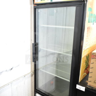 True GDM-26 commercial single door cooler with Tropicana branding. 115 volts, 1 phase. Good condition.