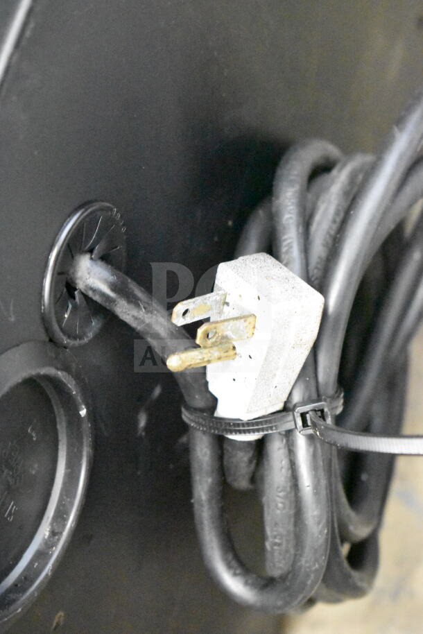Close-up of power cord and plug from 2018 True TUC-27D-2-LP-HC commercial undercounter cooler, 115 volts, 1 phase.