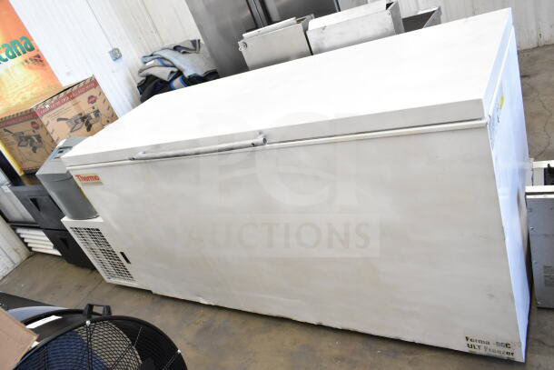 Thermo 8621 chest freezer with Enviro-Scan unit, white exterior, visible brand logo, used condition.