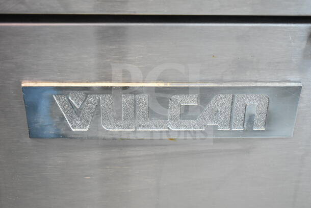 Vulcan 1VEG35M-1 commercial deep fat fryer with natural gas power, 69,000 BTU. Includes 2 fry baskets. Vulcan logo visible.