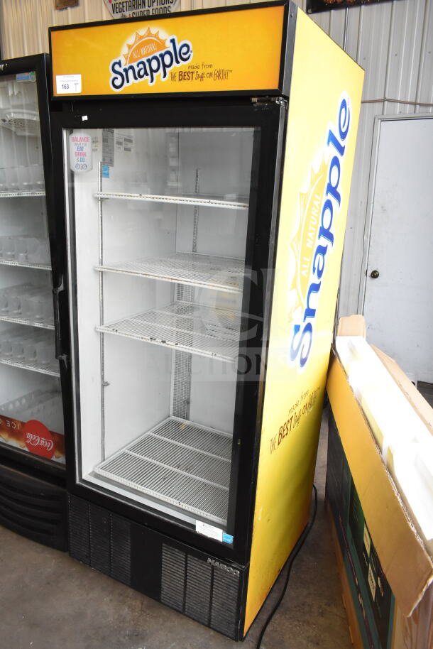 Habco ESM28 commercial single door cooler with Snapple branding, 115V, 1 Phase, good condition; ideal for merchandising.
