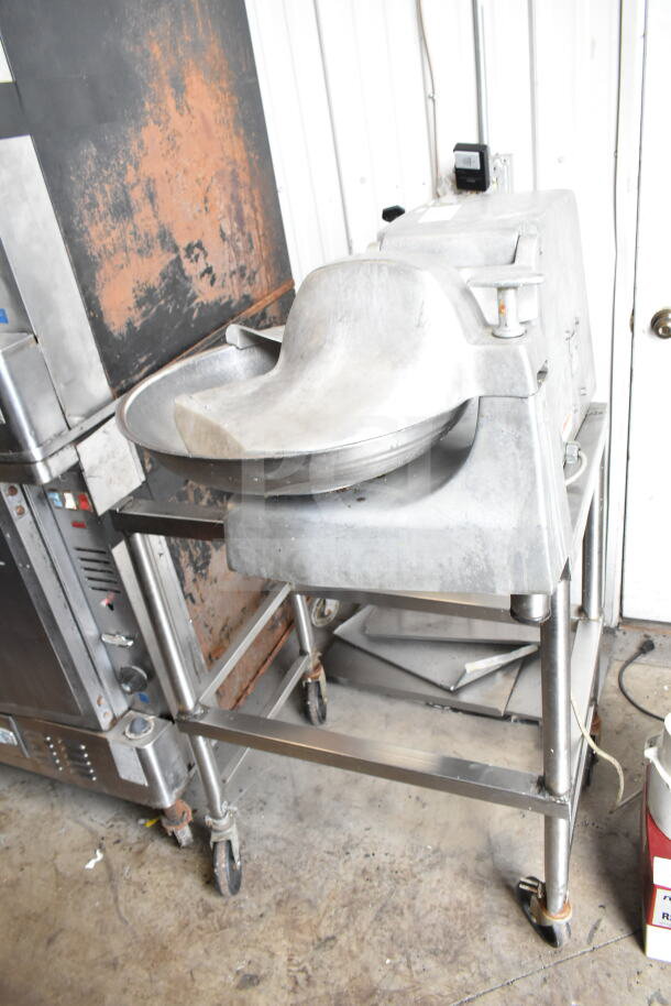 Hobart 84196 commercial countertop buffalo chopper on stand, stainless steel, 115 volts, 1 phase, good condition.