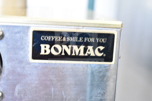 Bonmac HST-103UL Hikari Siphon Bar, 120V, 1 Phase, features metal finish and "Coffee & Smile for You" label.