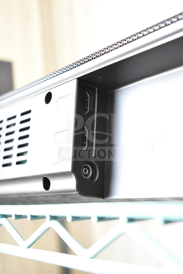 Samsung HW-T60MV Sound Bar close-up showing HDMI ports, sleek black design, in excellent condition.