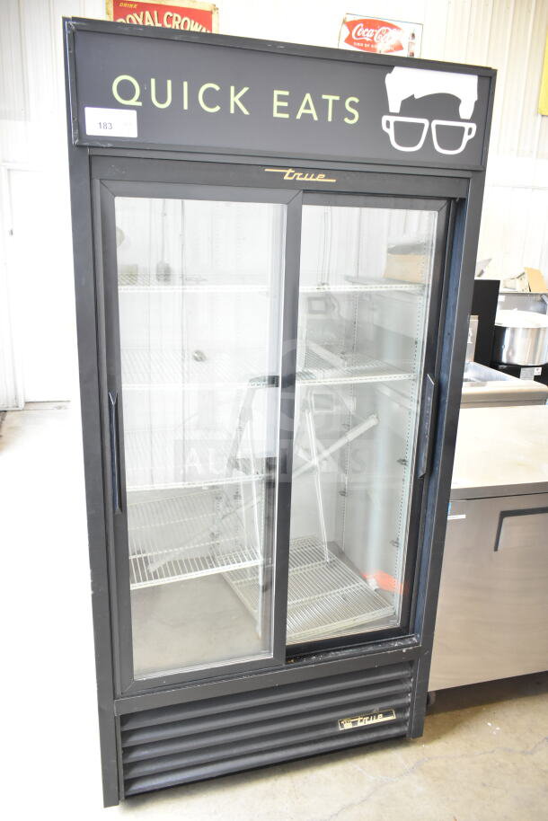 True GDM-33-LD Commercial Cooler, 2-door, glass front, 115V, 1-phase, black frame, brand logo displayed.