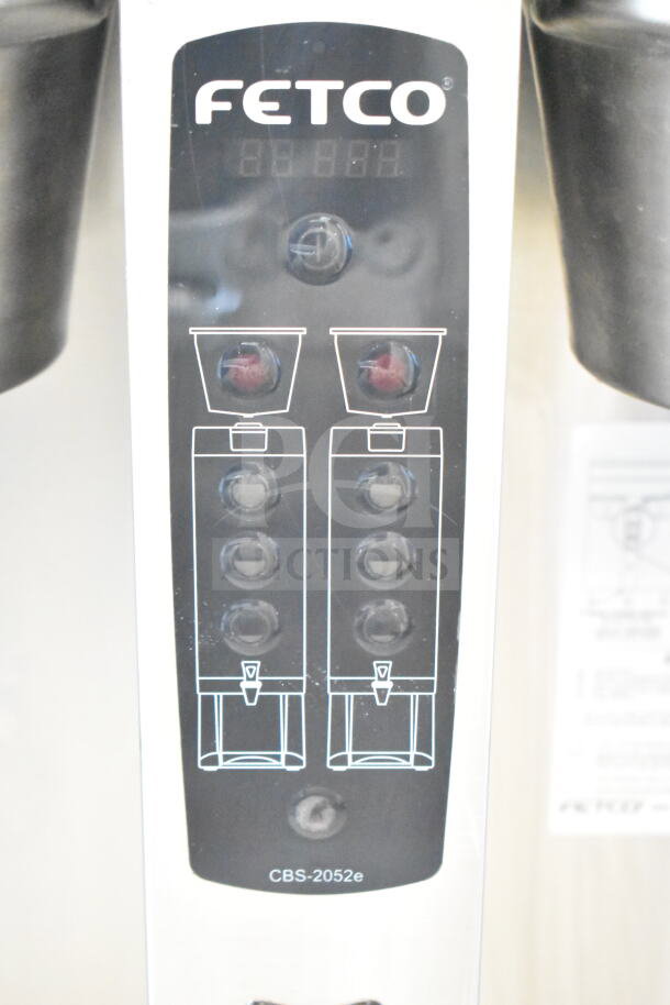 Fetco CBS-2052e20 Commercial Double Coffee Machine, countertop model, 120/208-240 volts, 1 phase, in good condition.