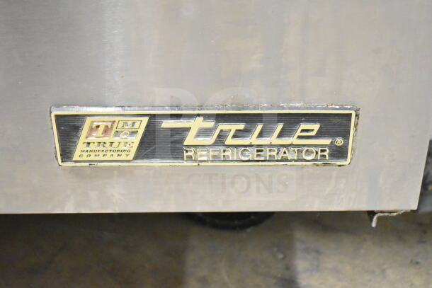 True Commercial 2 Door Undercounter Cooler, stainless steel, 115 volts, 1 phase. True Manufacturing label visible.