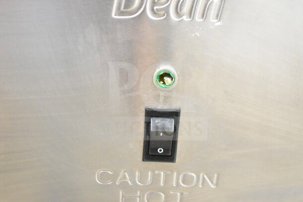 2023 Frymaster SR114ESD commercial fryer close-up showing Dean logo, power switch, and "Caution Hot" marking.