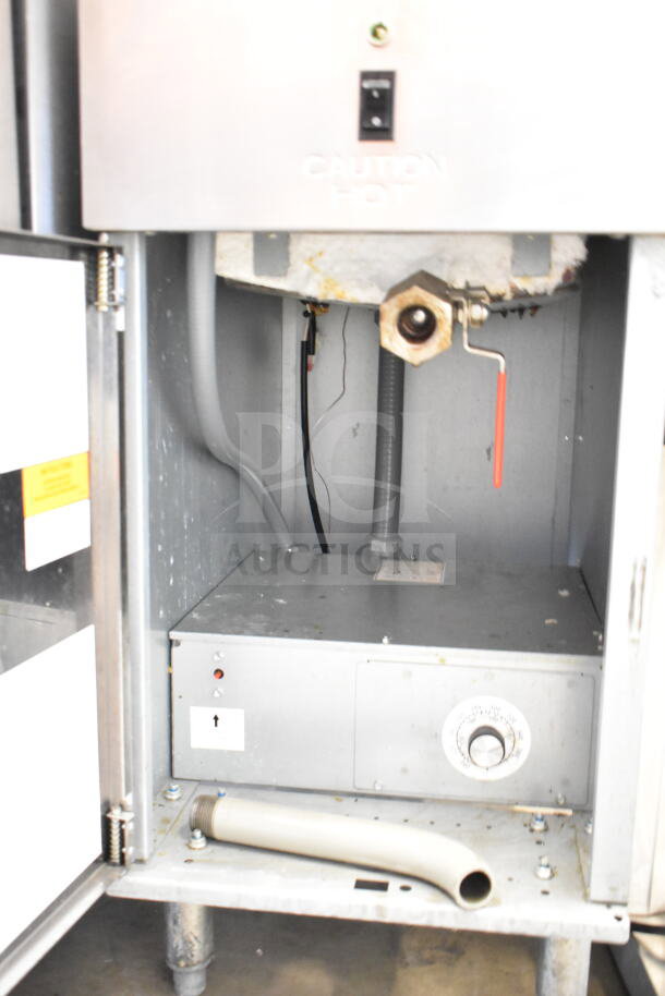 2023 Frymaster SR114ESD electric fryer, 208V, 3-phase, floor style, open maintenance panel, markings indicate caution for heat.