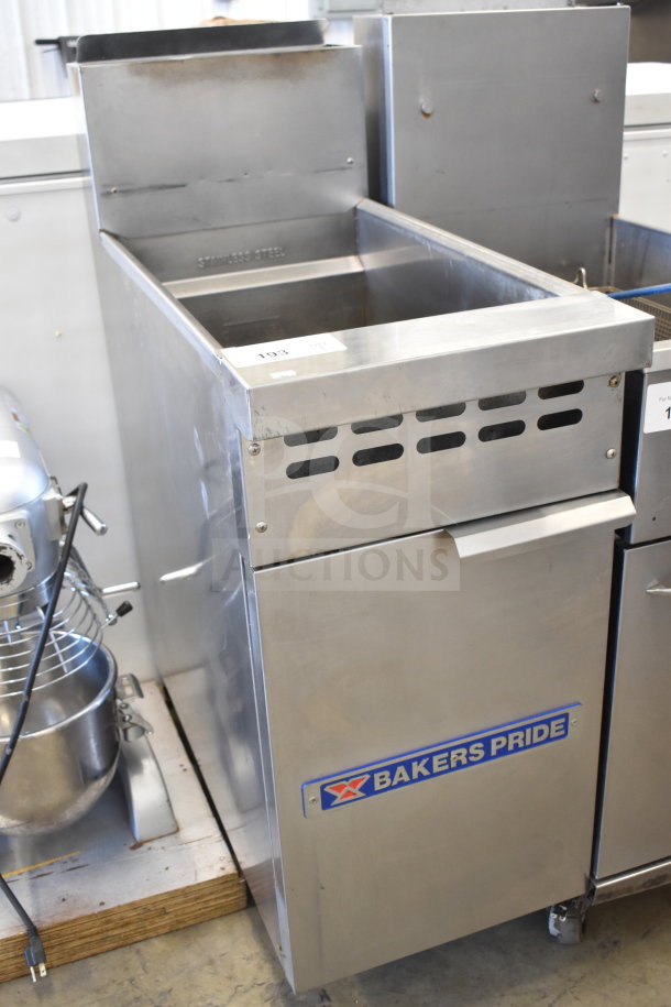 Bakers Pride Commercial Gas Deep Fat Fryer, stainless steel, floor style, visible brand logo, good condition.