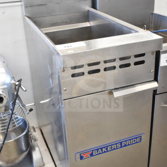 Bakers Pride Commercial Gas Deep Fat Fryer, stainless steel, floor style, visible brand logo, good condition.